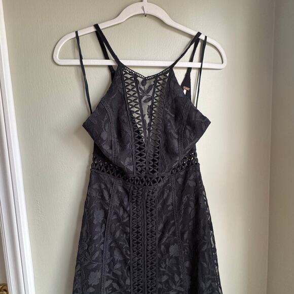 Free People Anastasia Halter Black Lace Crochet Midi Cut Out Sheer Dress 0 - Picture 4 of 9